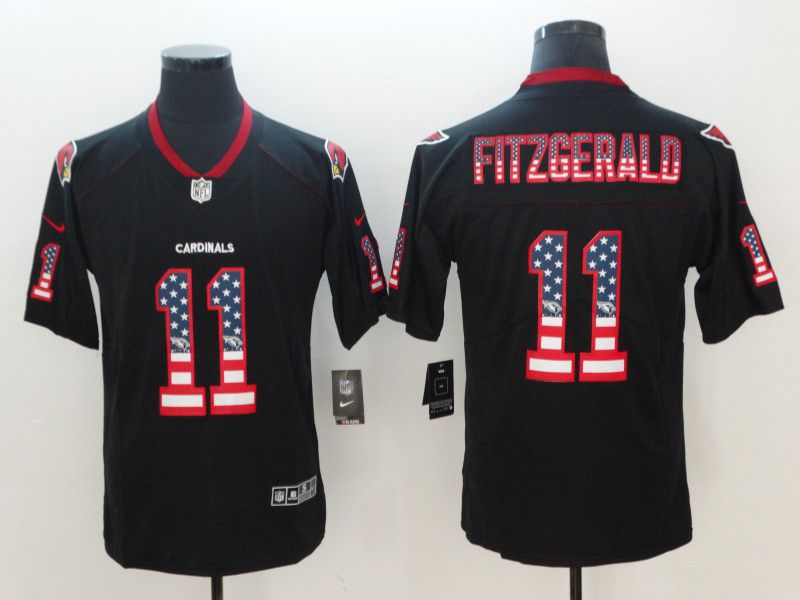 Men Arizona Cardinals 11 Fitzgerald Nike USA Flag Fashion Black Color Rush Limited NFL Jerseys